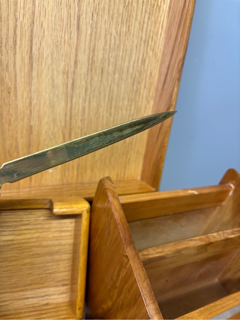 Vintage Solid Oak Wood Desk Organizer Set 6 Pieces Executive Office Accessories - Picture 4 of 7